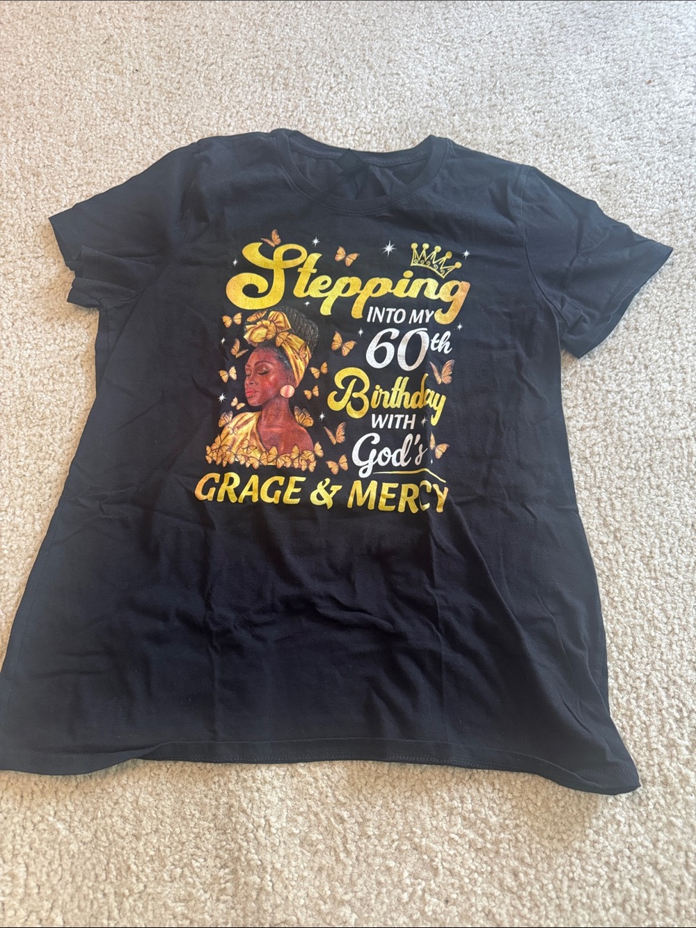 Black "Stepping Into My 60th Birthday" Graphic Tee
